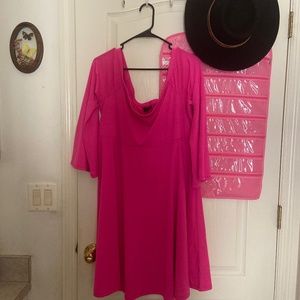 Bright pink flared arm empire waist dress